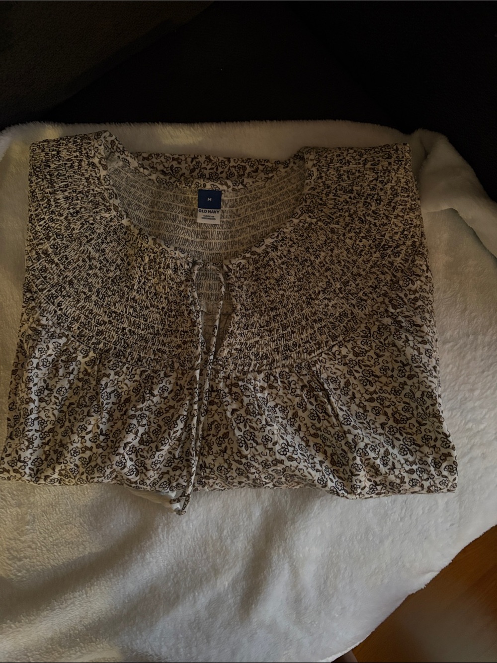 Old Navy Cream Sweater with Brown Floral Smocked Crew